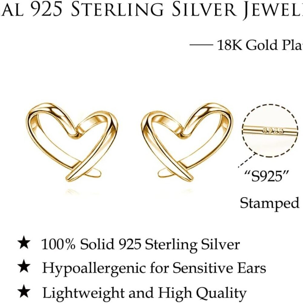 Solid 925 Sterling Silver Tiny Heart Stud Earring… - image 6